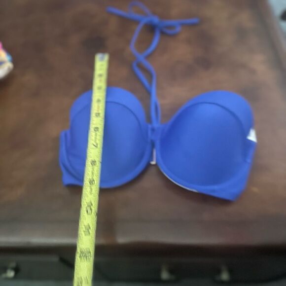 Shade & Shore Women's Lightly Lined Ribbed Halter Bikini Top Royal Blue NWT 32DD - Picture 8 of 9